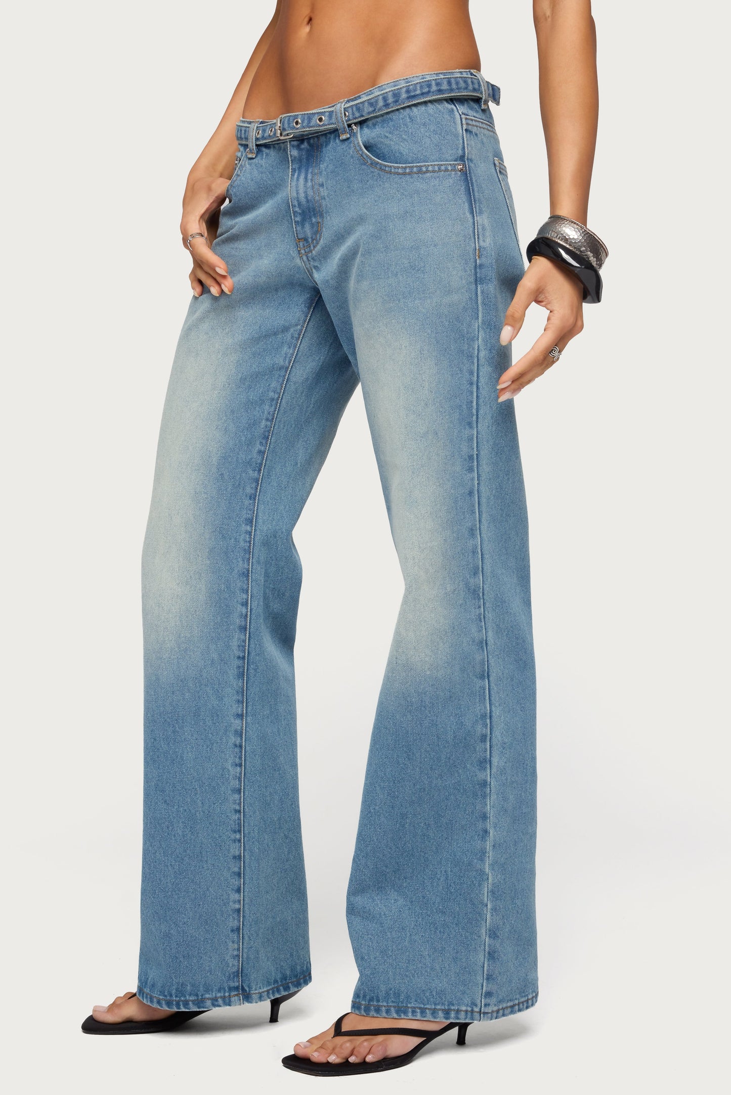 Belted Low Rise Straight Leg Jeans