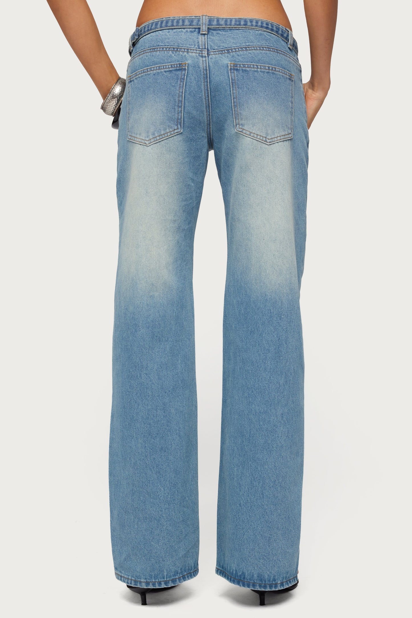 Belted Low Rise Straight Leg Jeans