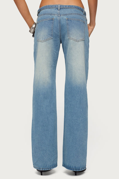 Belted Low Rise Straight Leg Jeans