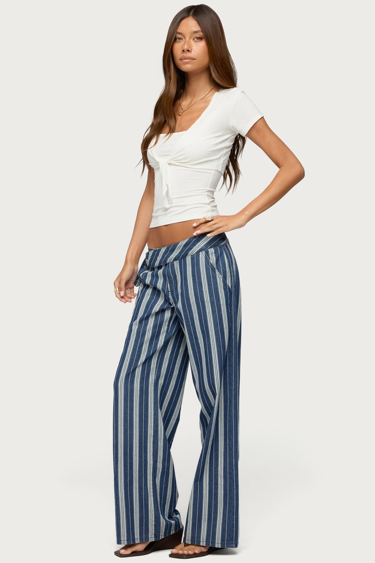 Belt Striped Low Rise Baggy Jeans