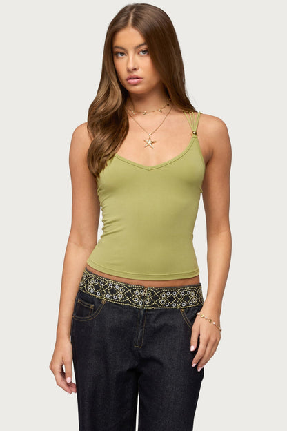 Vinney Strappy Bead V Neck Top
