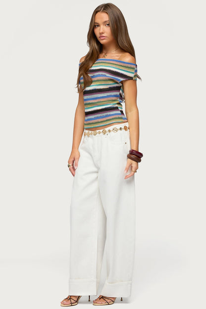 Irenea Striped Knit Off Shoulder Top
