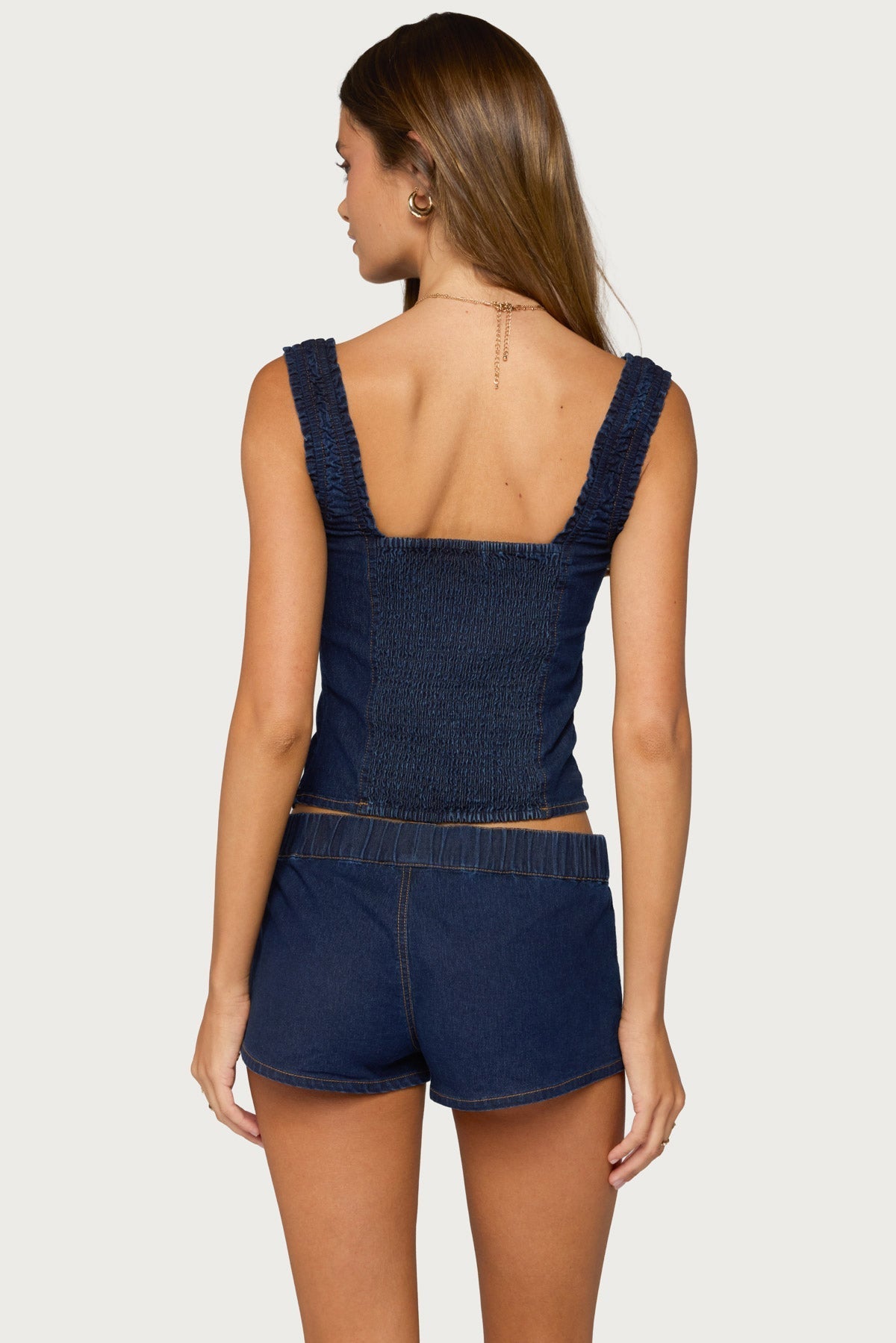Aggie Ruched Button Denim Top