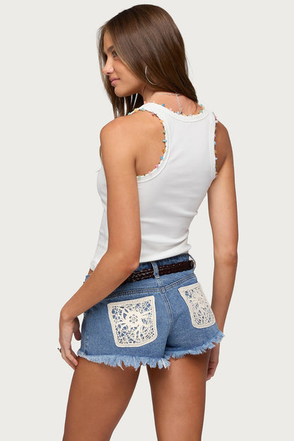 Gemstone & Bead Ribbed Tank Top