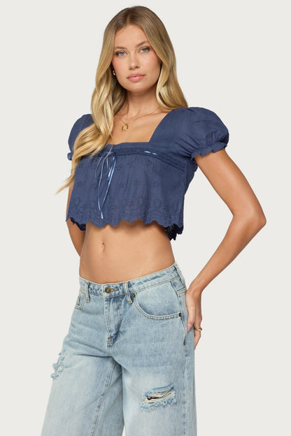 Joeli Cotton Eyelet Crop Top