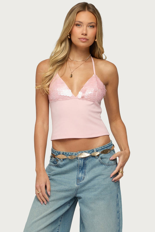 Katelyn Sequin Halter Top