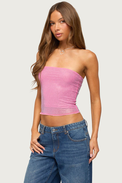 Olea Rhinestone Mesh Strapless Top