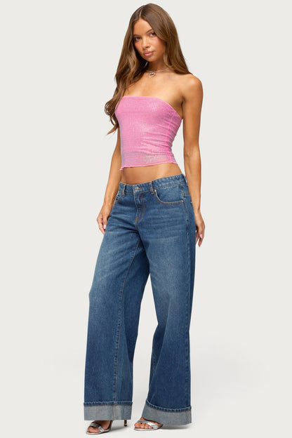 Olea Rhinestone Mesh Strapless Top
