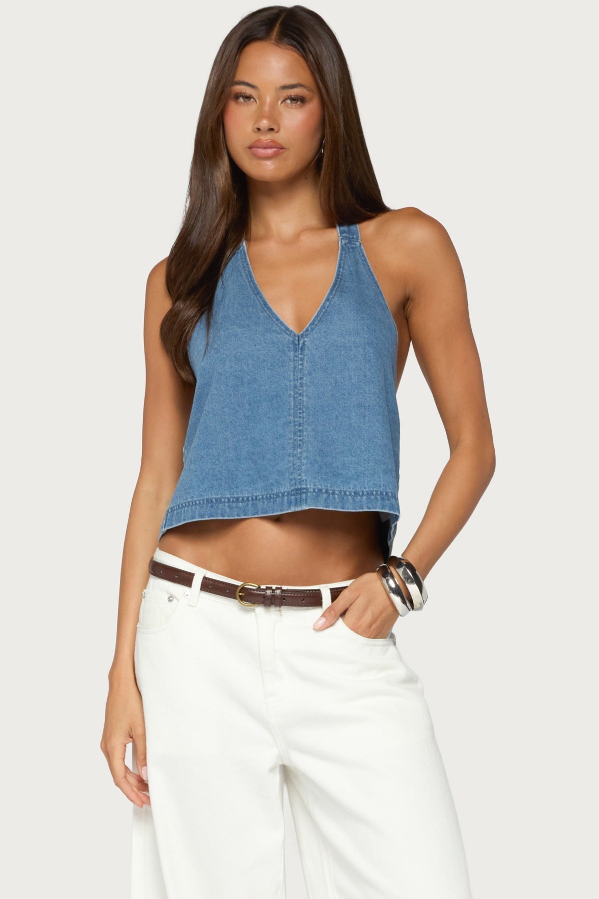 Teddie Backless Denim Halter Top
