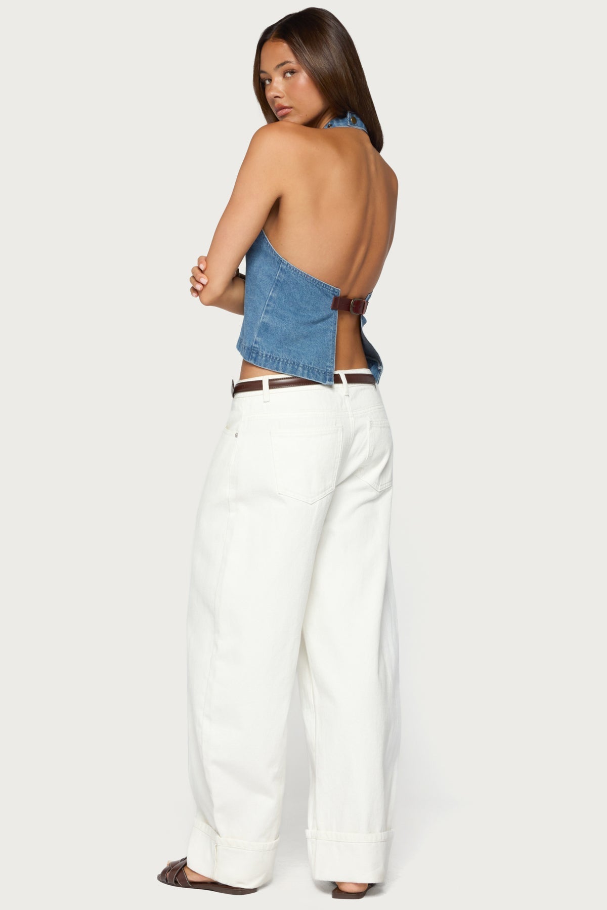 Teddie Backless Denim Halter Top