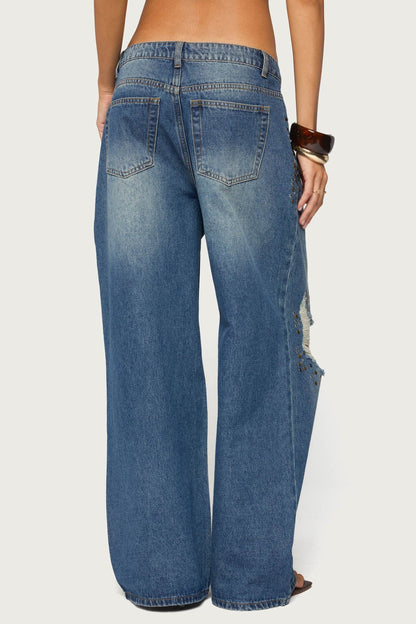 Eunia Studded Low Rise Baggy Jeans