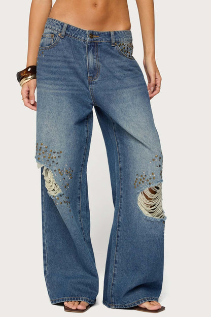 Eunia Studded Low Rise Baggy Jeans