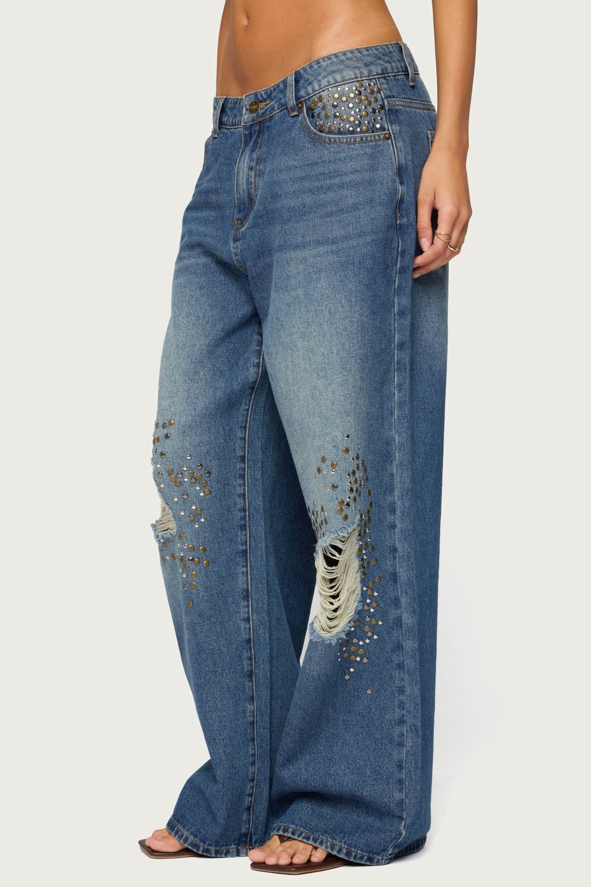 Eunia Studded Low Rise Baggy Jeans