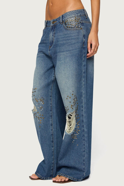 Eunia Studded Low Rise Baggy Jeans