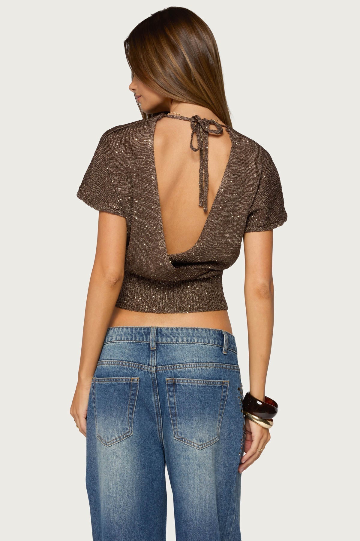 Shirah Backless Sequin Knit Top