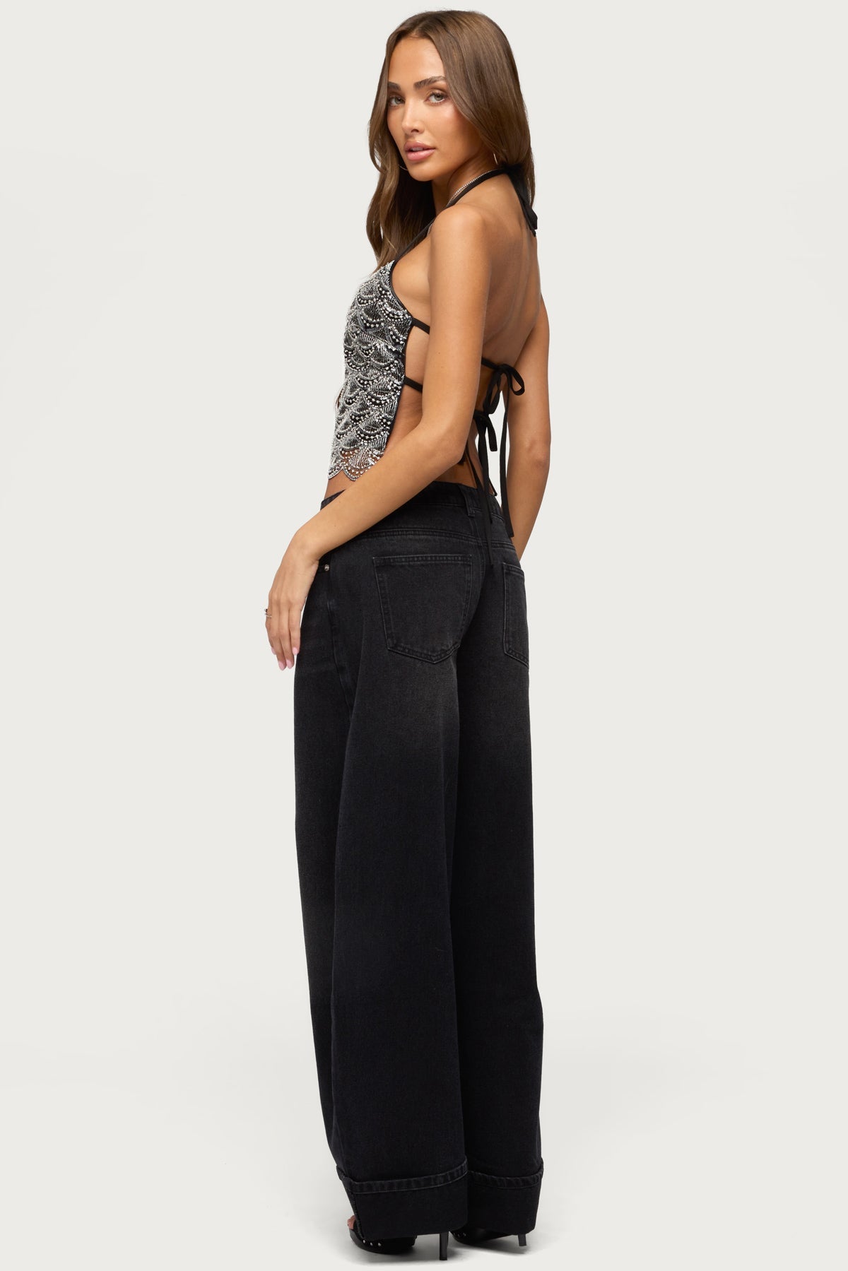 Naira Beaded Scalloped Halter Top