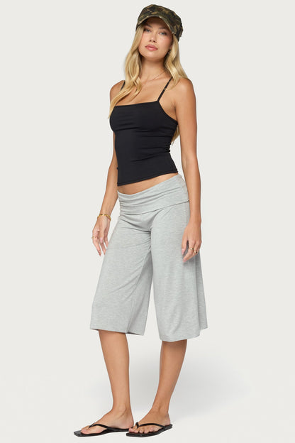 Shirly Wide Leg Foldover Capri Trousers