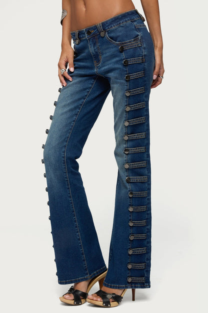 Button Loop Low Rise Bootcut Jeans