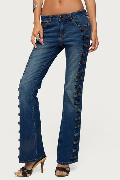 Button Loop Low Rise Bootcut Jeans