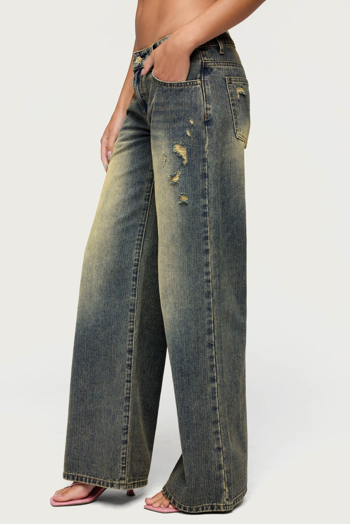 Noor Distressed Low Rise Baggy Jeans