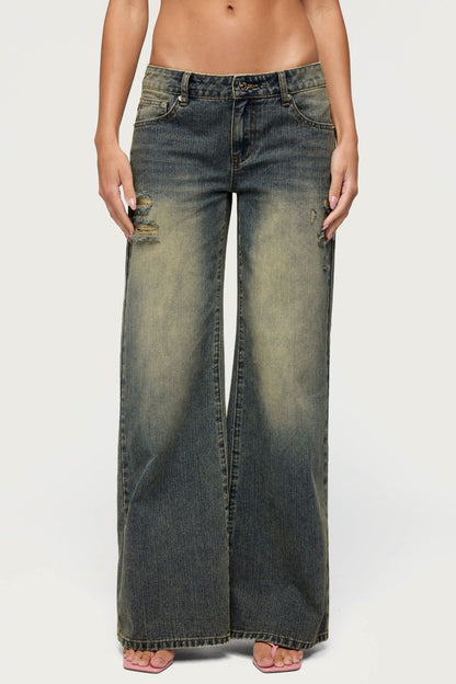 Noor Distressed Low Rise Baggy Jeans