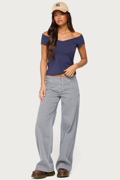 Daja Striped Low Rise Baggy Jeans