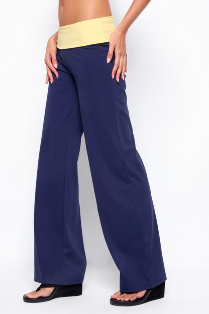 Dayna Contrast Foldover Straight Leg Trousers