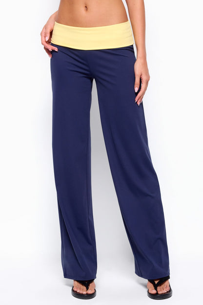 Dayna Contrast Foldover Straight Leg Trousers
