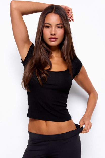 Chari Ribbed Scoop Neck T Shirt