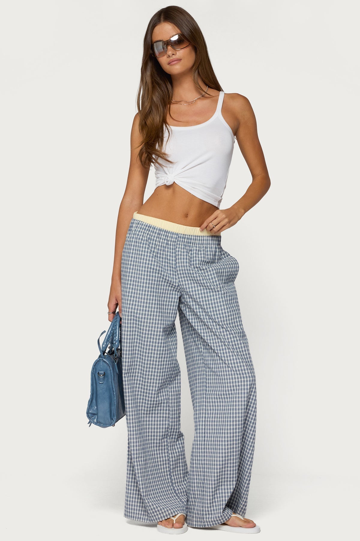 Indya Contrast Plaid Wide Leg Trousers
