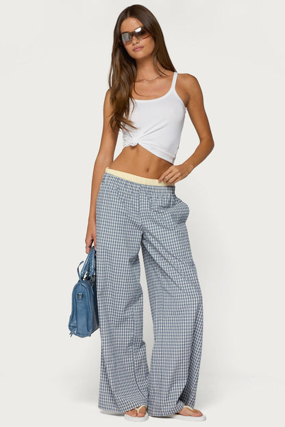Indya Contrast Plaid Wide Leg Trousers