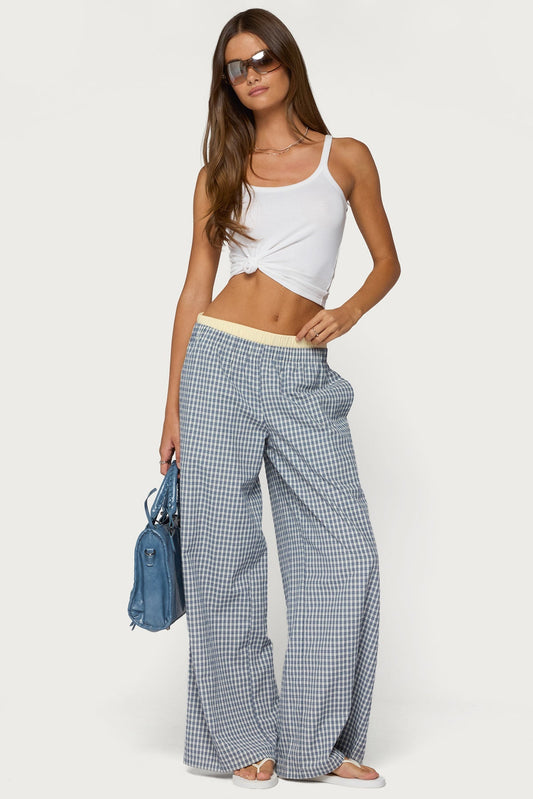 Indya Contrast Plaid Wide Leg Trousers