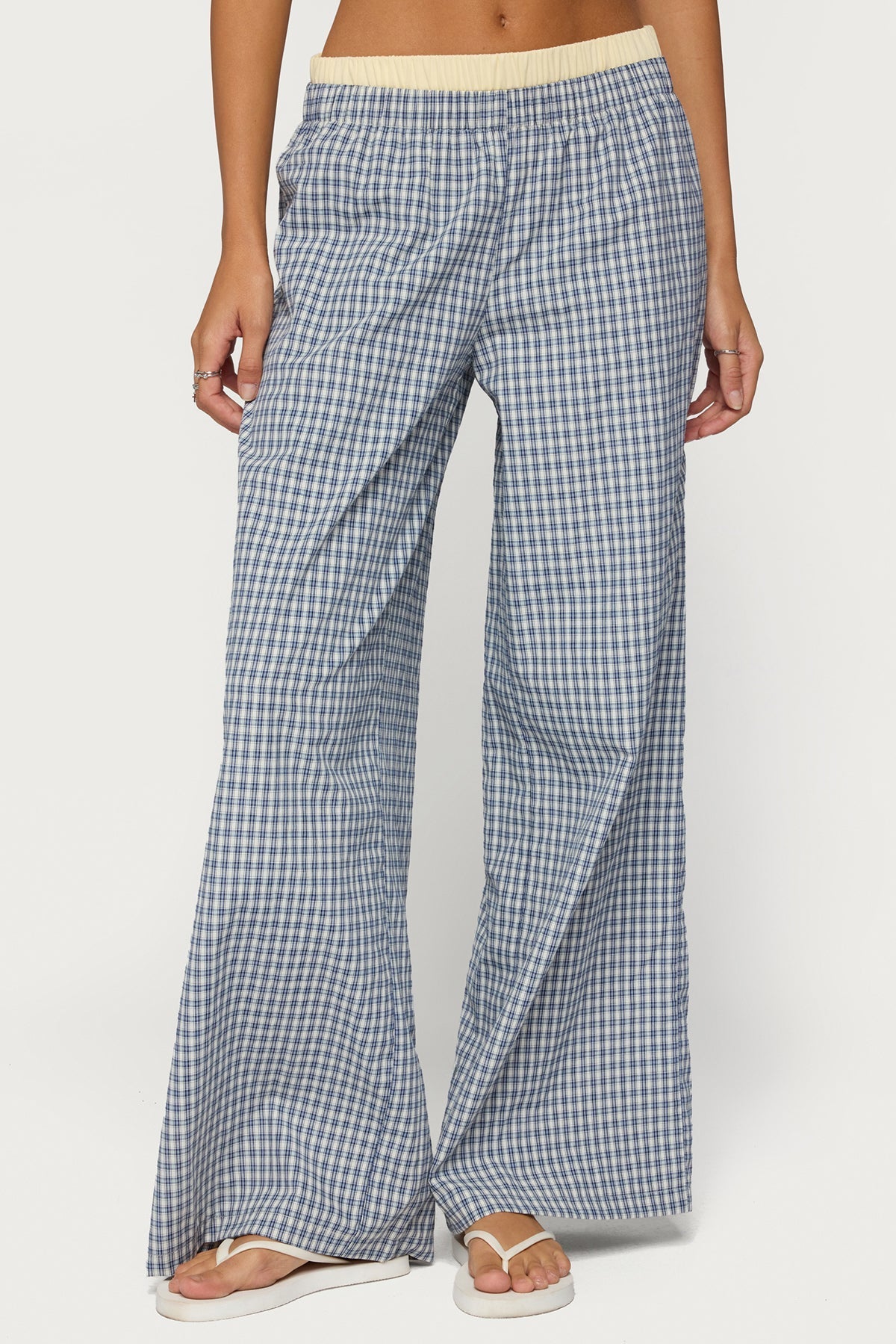 Indya Contrast Plaid Wide Leg Trousers