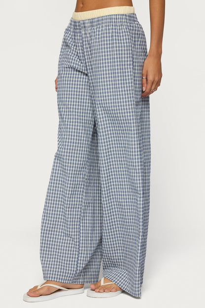 Indya Contrast Plaid Wide Leg Trousers