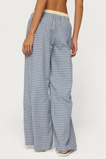 Indya Contrast Plaid Wide Leg Trousers