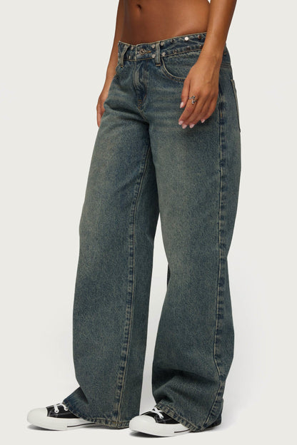 NYC Studded Low Rise Baggy Jeans