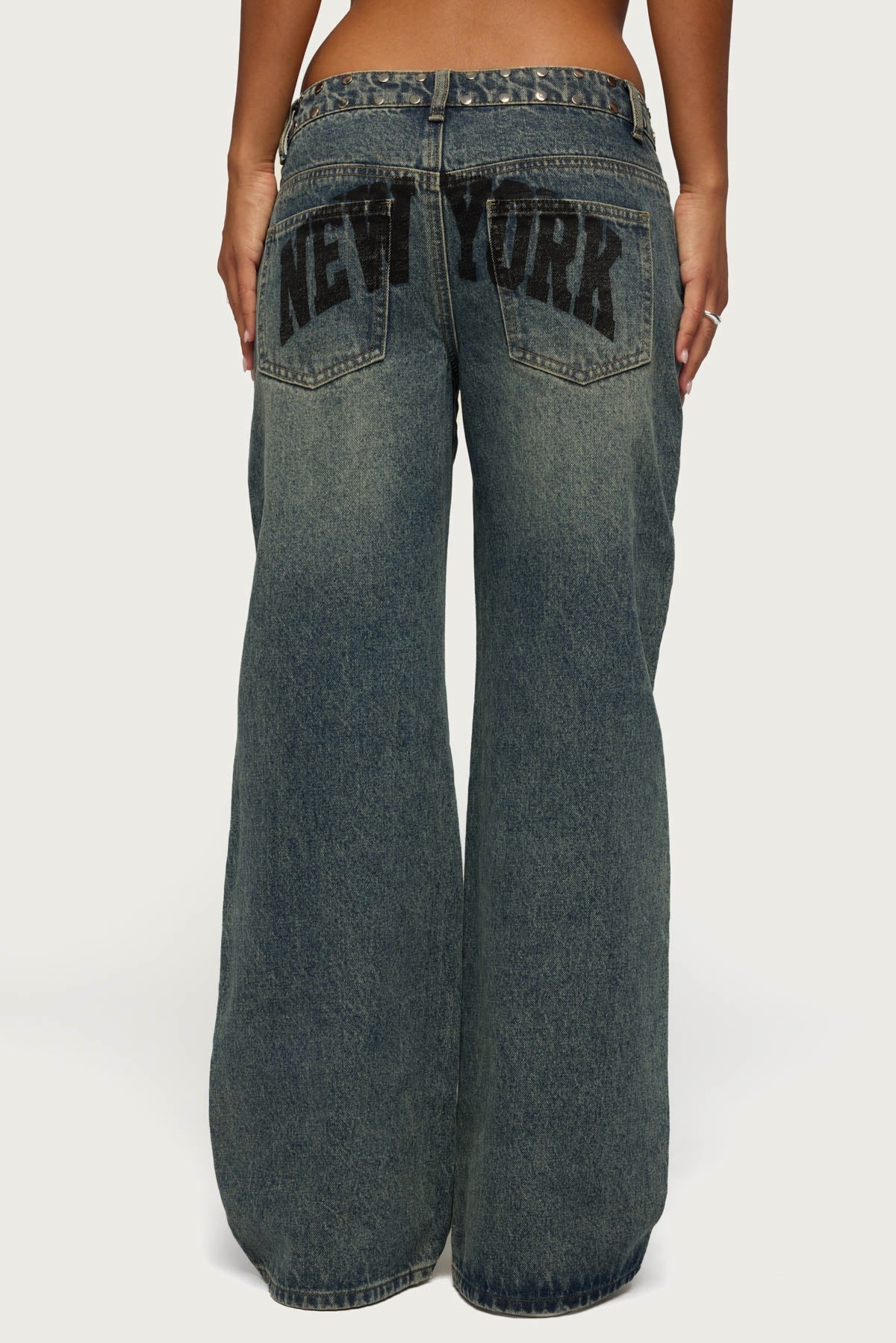 NYC Studded Low Rise Baggy Jeans