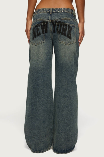NYC Studded Low Rise Baggy Jeans