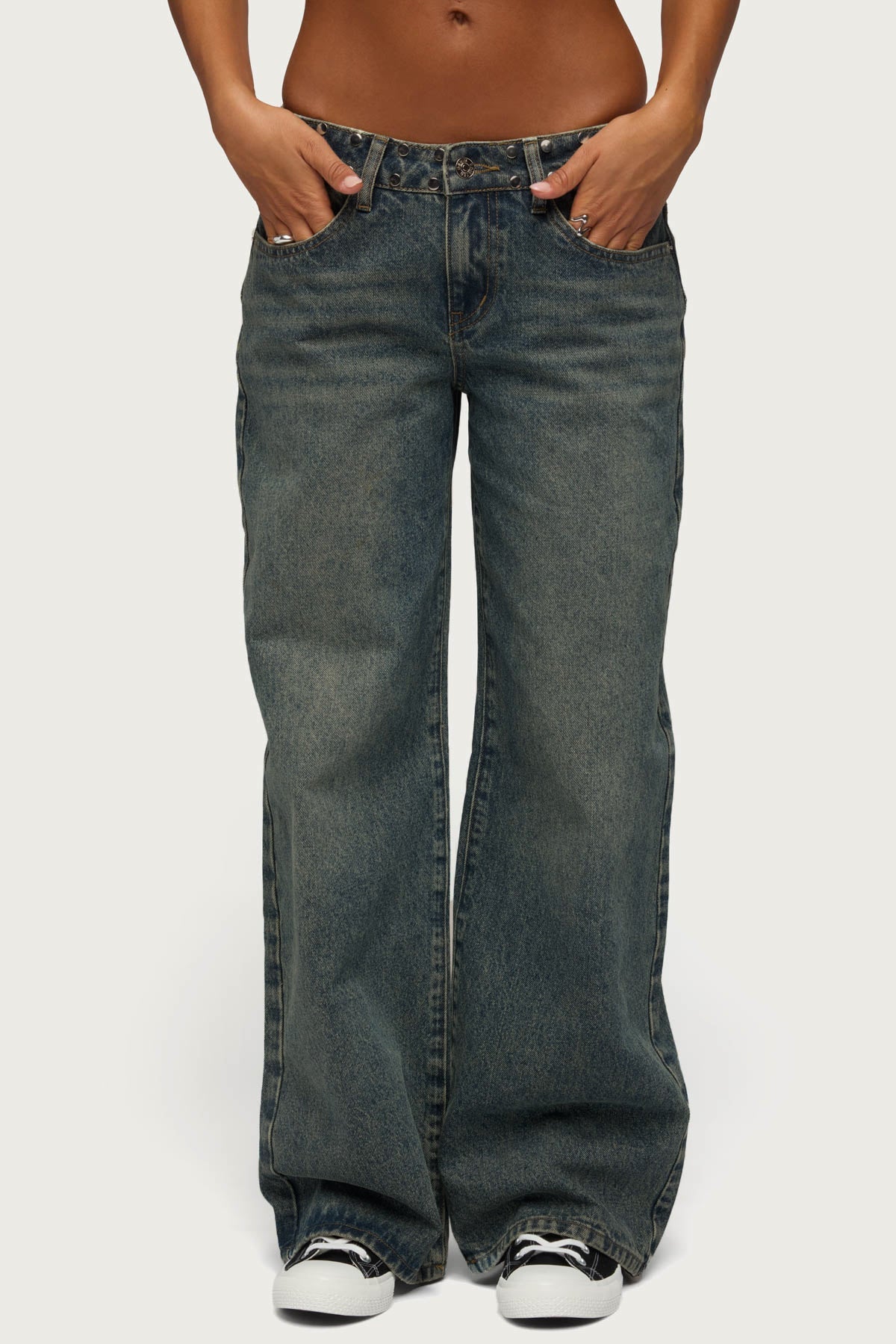 NYC Studded Low Rise Baggy Jeans