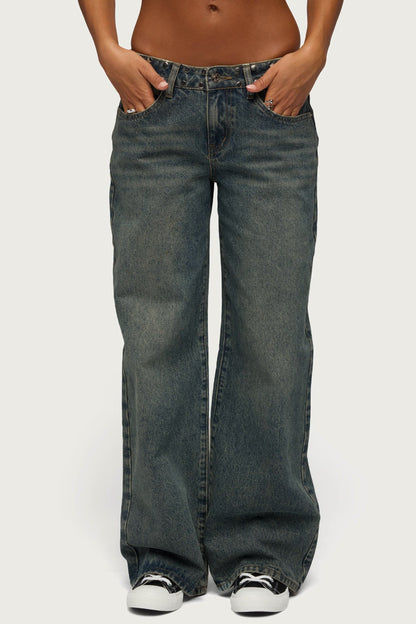 NYC Studded Low Rise Baggy Jeans