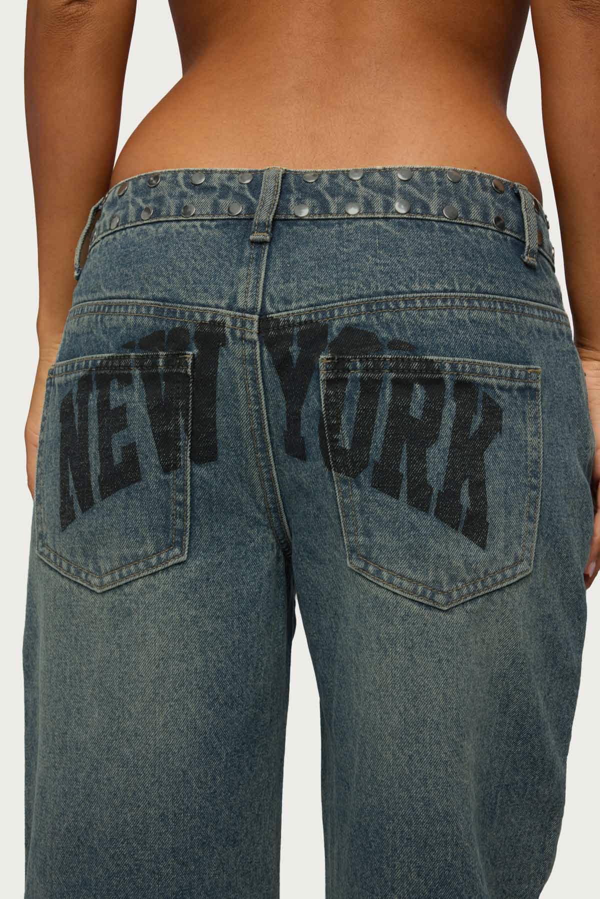 NYC Studded Low Rise Baggy Jeans