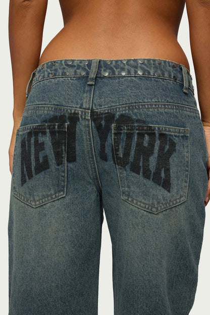 NYC Studded Low Rise Baggy Jeans