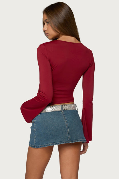 Dena Keyhole Flared Long Sleeve Top