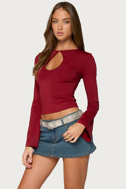 Dena Keyhole Flared Long Sleeve Top