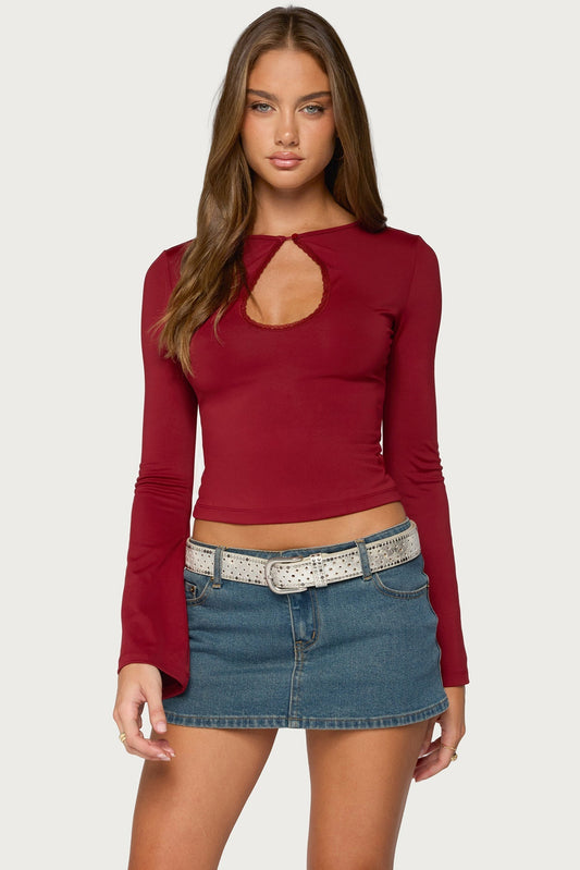 Dena Keyhole Flared Long Sleeve Top