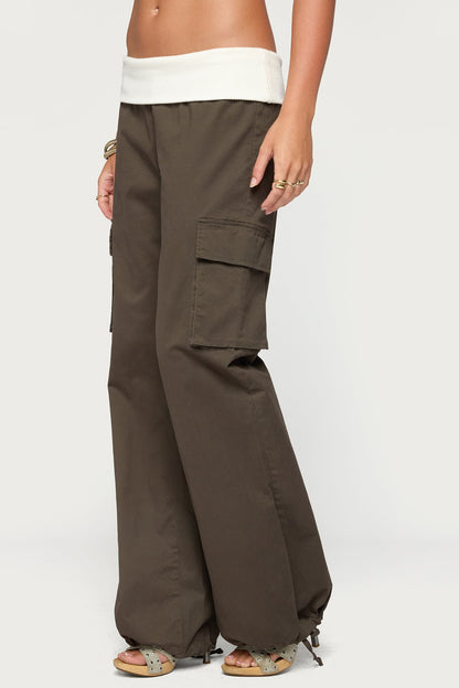 Jolee Contrast Ribbed Foldover Cargo Trousers