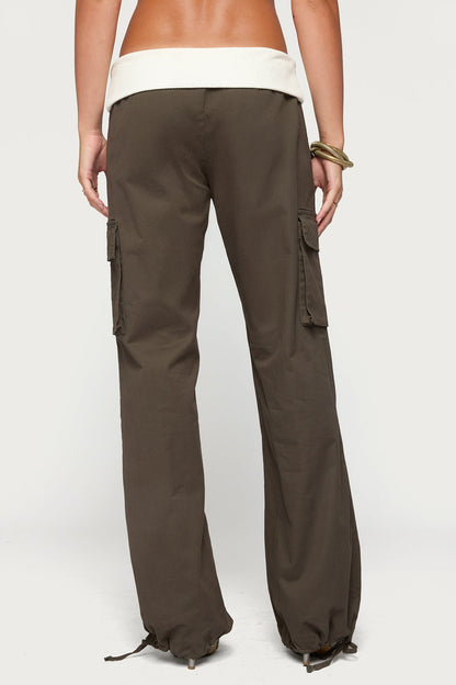 Jolee Contrast Ribbed Foldover Cargo Trousers