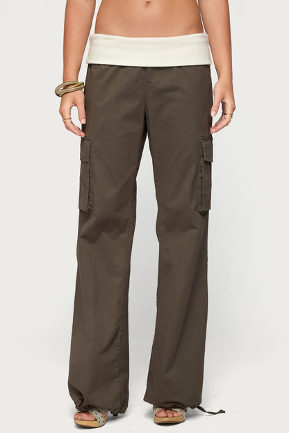 Jolee Contrast Ribbed Foldover Cargo Trousers