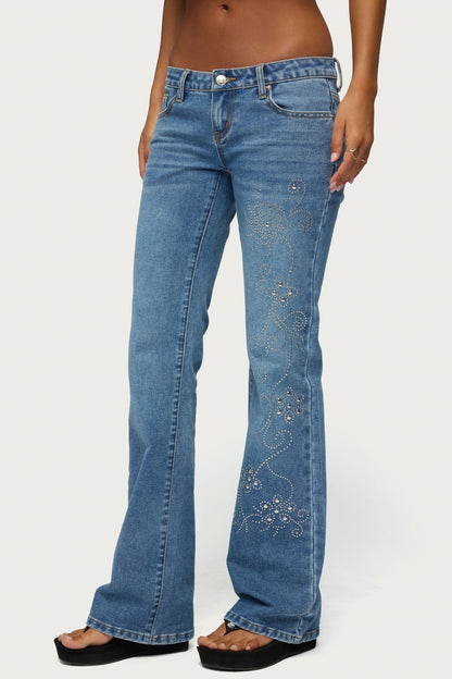 Anola Studded Low Rise Bootcut Jeans