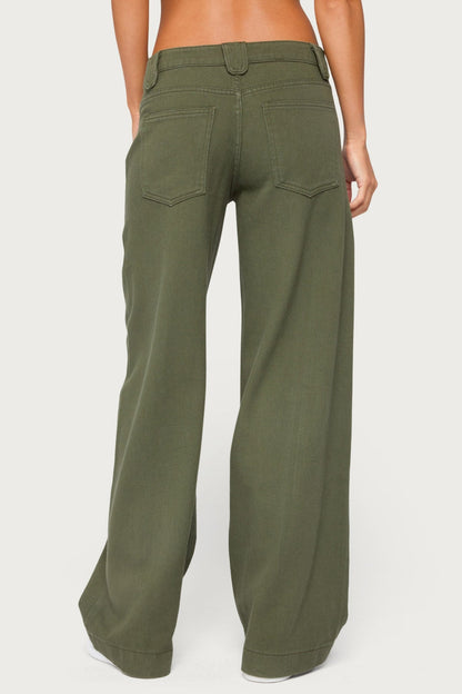 Pascale Stitched Low Rise Wide Leg Jeans